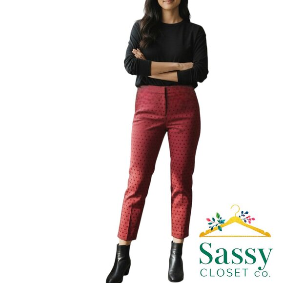 Talbots Signature Red Ankle Cropped Pants Dotted Texture Slim Flat Front 6 EUC - Picture 1 of 8